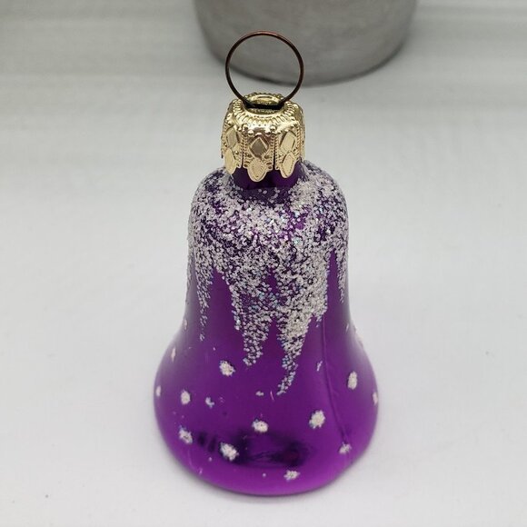 Glass Purple Bell Ceramic Blue Snowman Resin Purple Santa Mix Trio Ornament Set - Picture 3 of 11